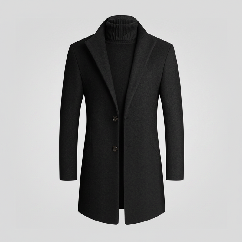 Men's Long Coat | Stylish Notched Lapel Overcoat