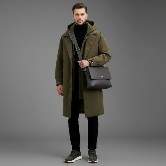 Men's Long Waterproof Puffer Trench Coat | Stylish Outerwear