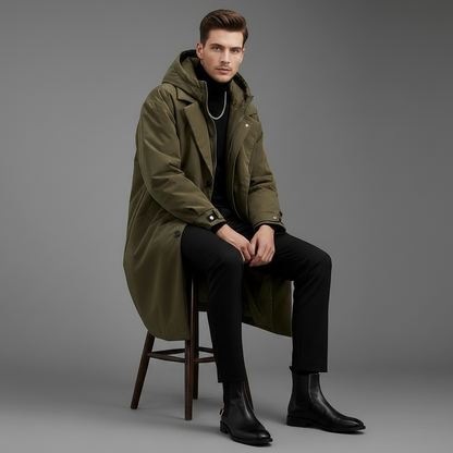 Men's Long Waterproof Puffer Trench Coat | Stylish Outerwear