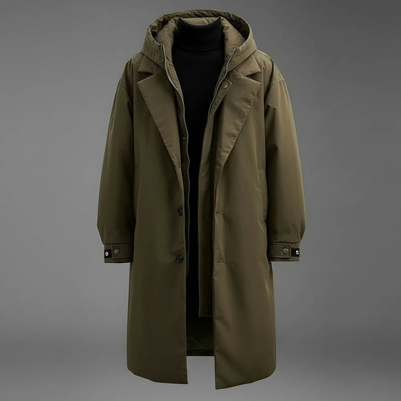Men's Long Waterproof Puffer Trench Coat | Stylish Outerwear