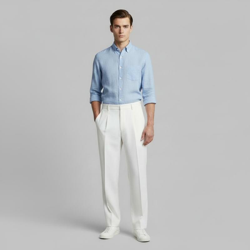Men's Black Work Pants | Straight Fit Pleated Trousers