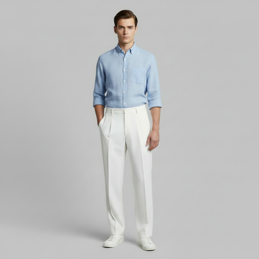 Men's Black Work Pants | Straight Fit Pleated Trousers