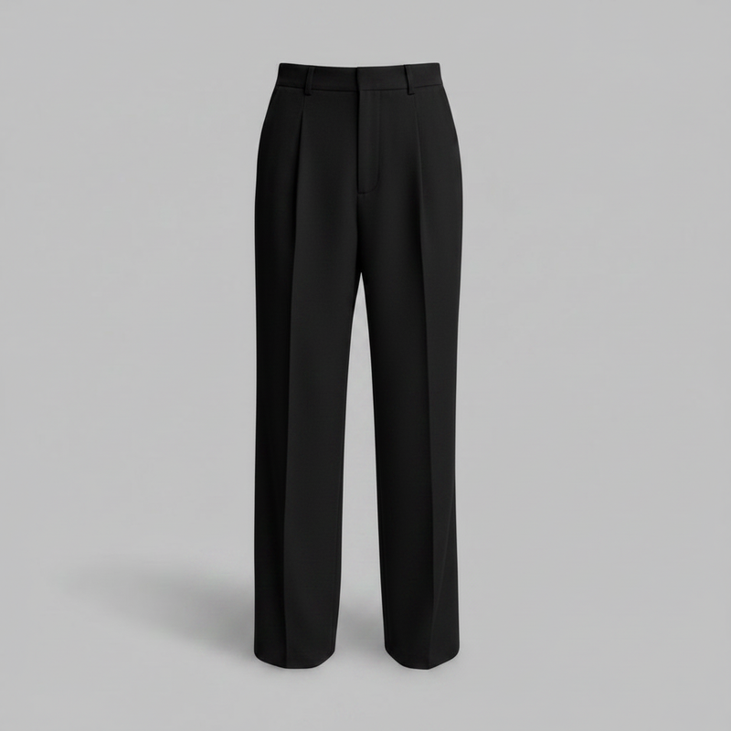 Men's Black Work Pants | Straight Fit Pleated Trousers