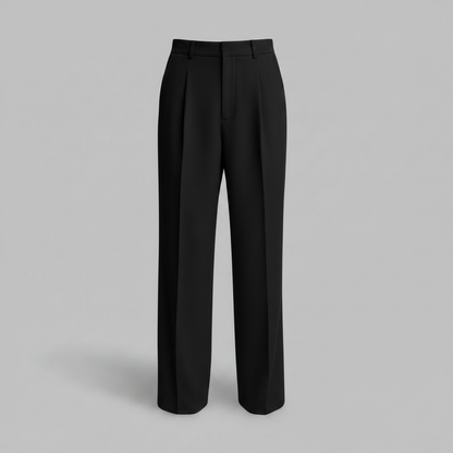 Men's Black Work Pants | Straight Fit Pleated Trousers