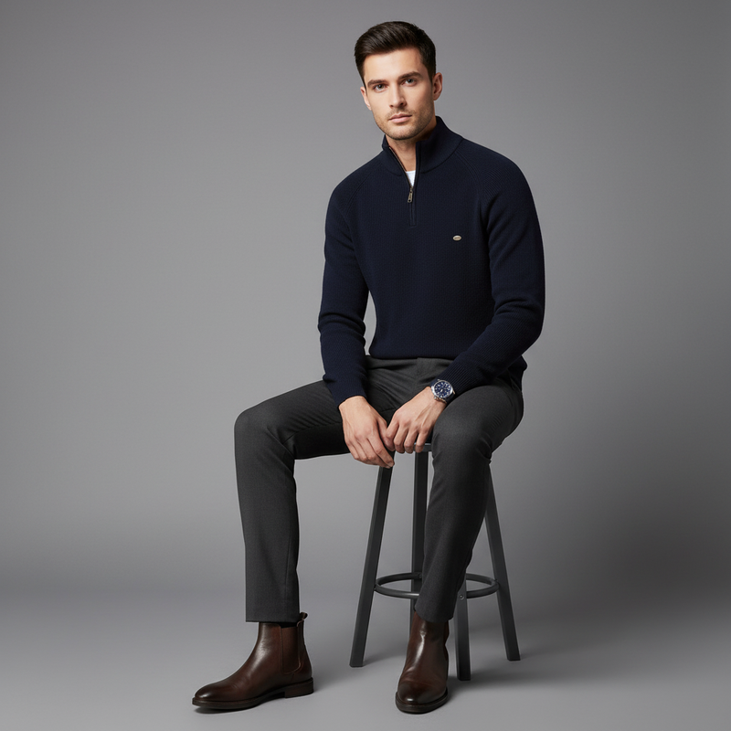 Men's Half Zip Sweater | Slim Fit Knitted Jumper