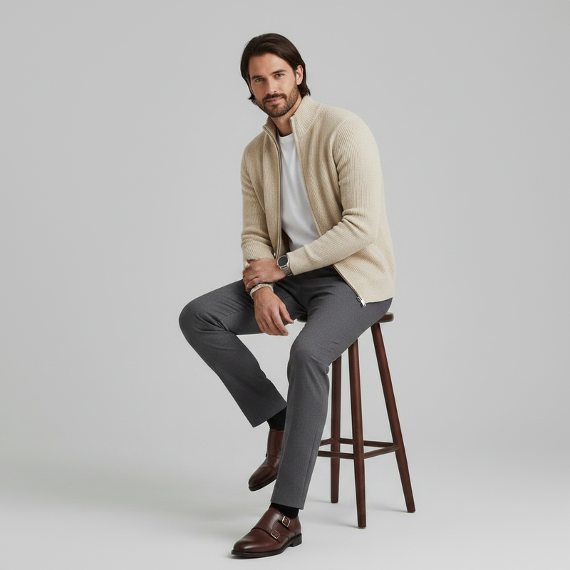 Men's Slim Fit Zip Cardigan Sweater | Stylish Ribbed Knit